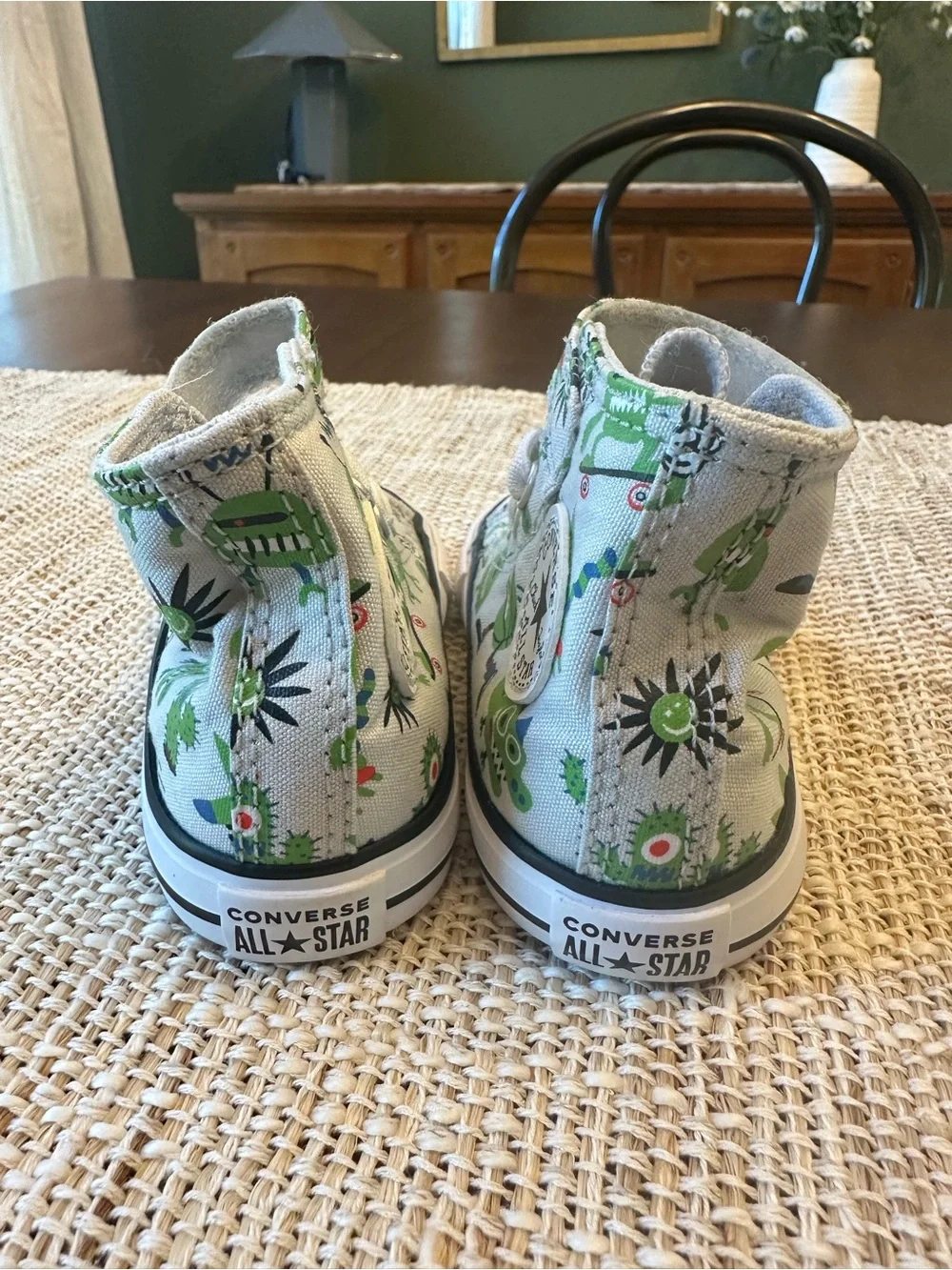 Converse Kids High-Top Sneakers in White with Green Monster Print